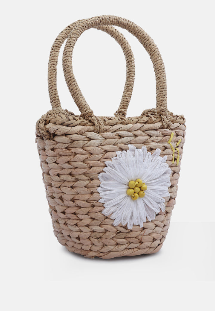 floral woven basket bucket bag#color_dark-beige