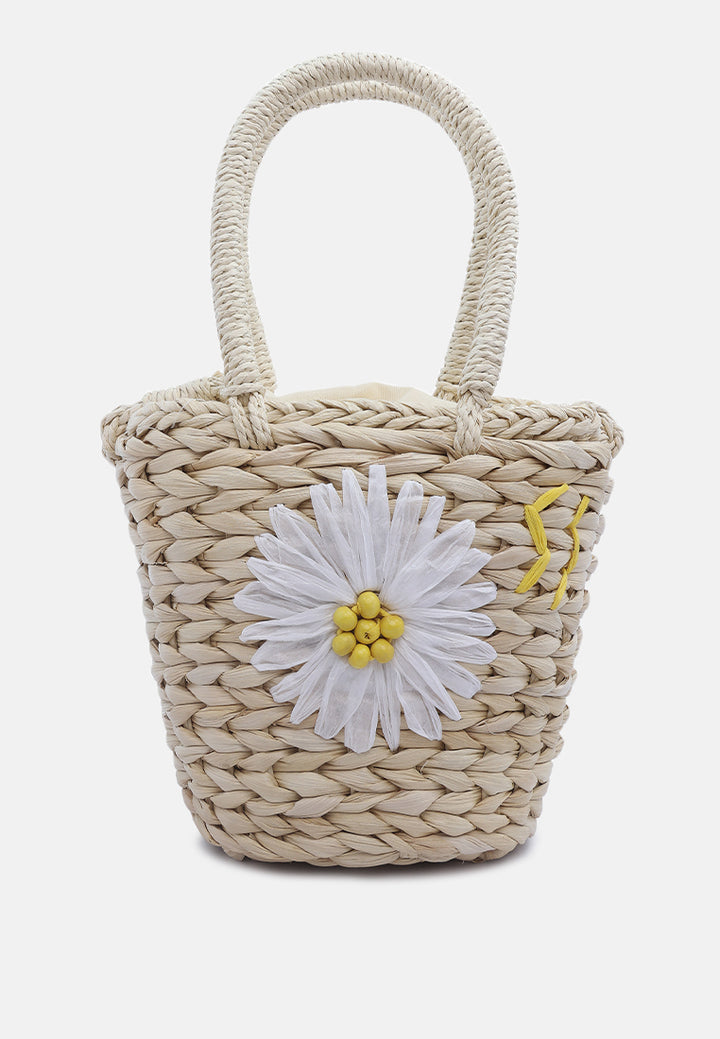 floral woven basket bucket bag#color_light-beige