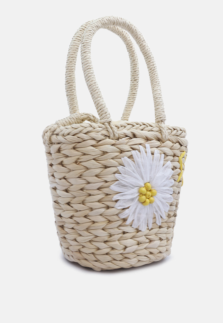 floral woven basket bucket bag#color_light-beige