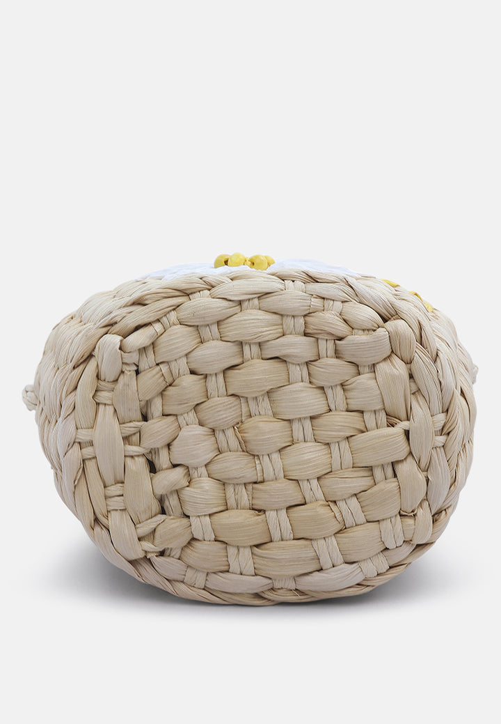 floral woven basket bucket bag#color_light-beige