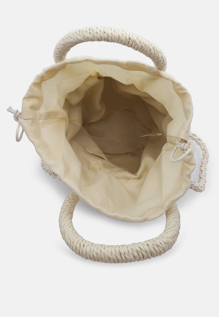 floral woven basket bucket bag#color_light-beige