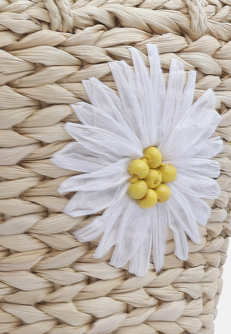 floral woven basket bucket bag#color_light-beige