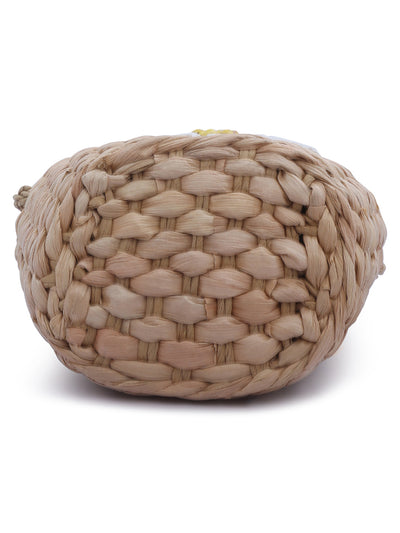 floral woven basket nucket bag#color_khaki