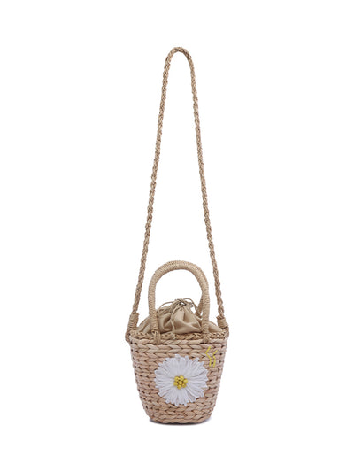 floral woven basket nucket bag#color_khaki