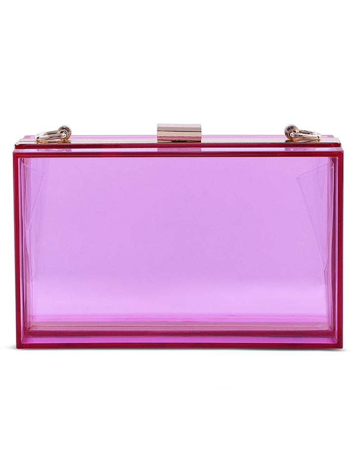 clear rectangle clutch bag#color_fuschia