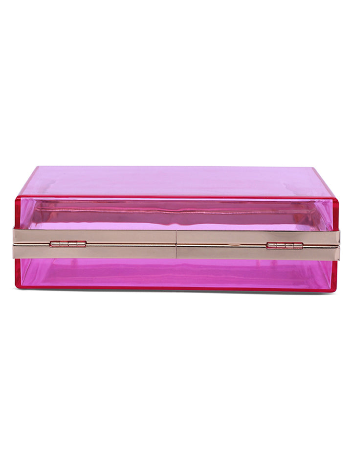 clear rectangle clutch bag#color_fuschia