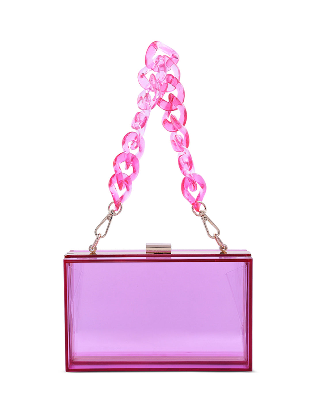 clear rectangle clutch bag#color_fuschia