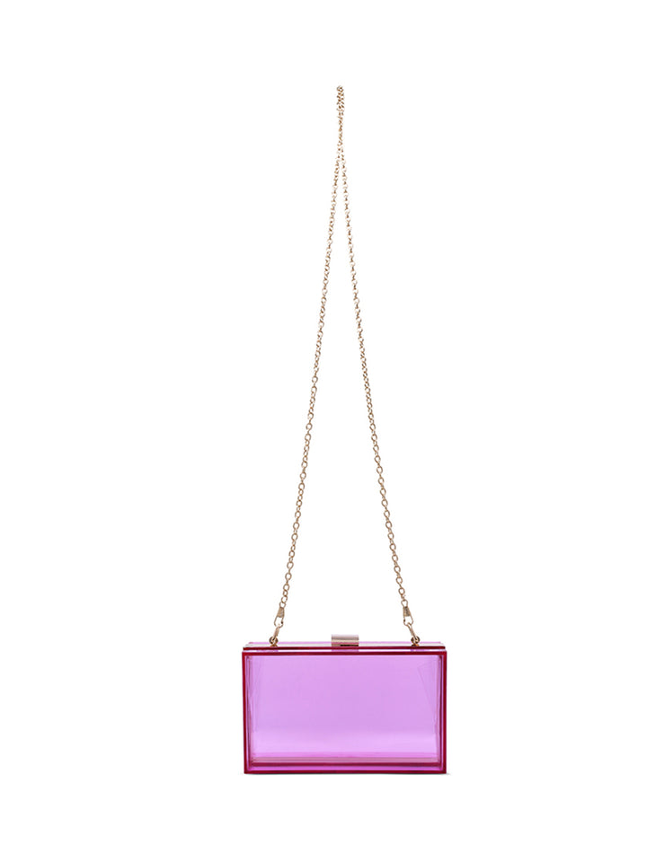 clear rectangle clutch bag#color_fuschia