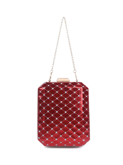 metallic cut out clutch bag#color_red