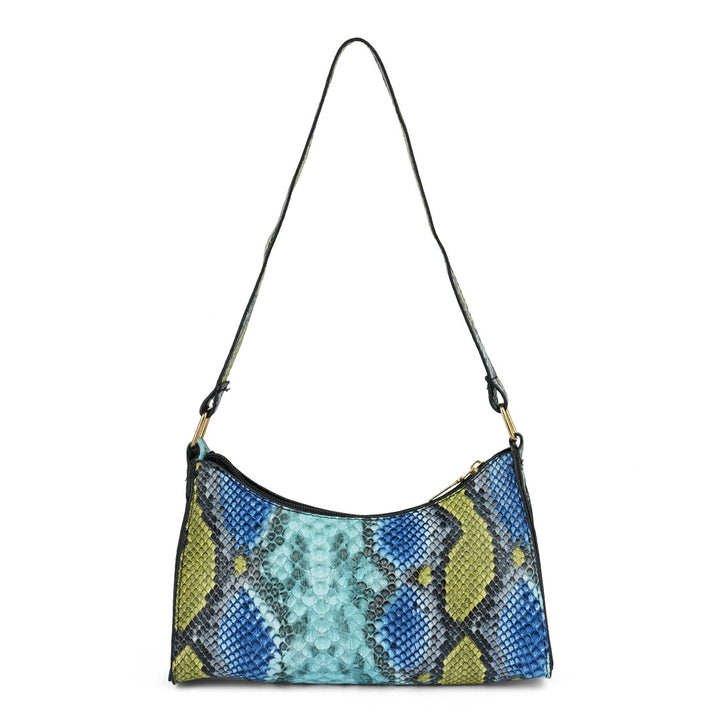 mini snake print baguette bag#color_blue