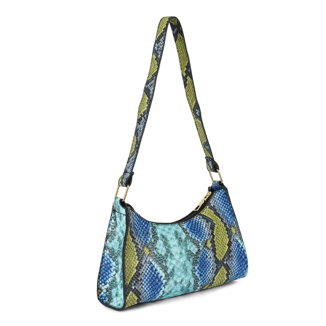 mini snake print baguette bag#color_blue