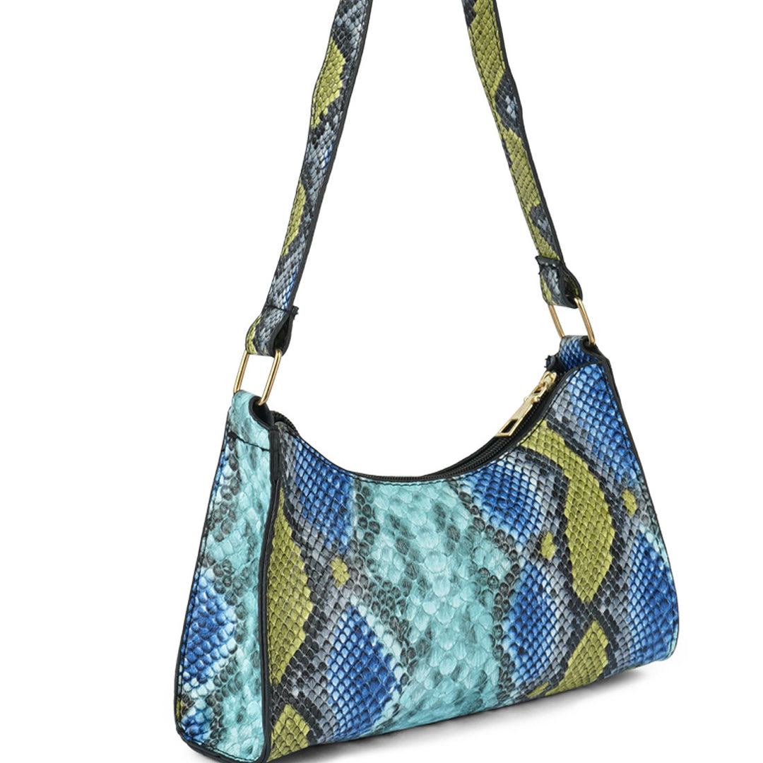 mini snake print baguette bag#color_blue