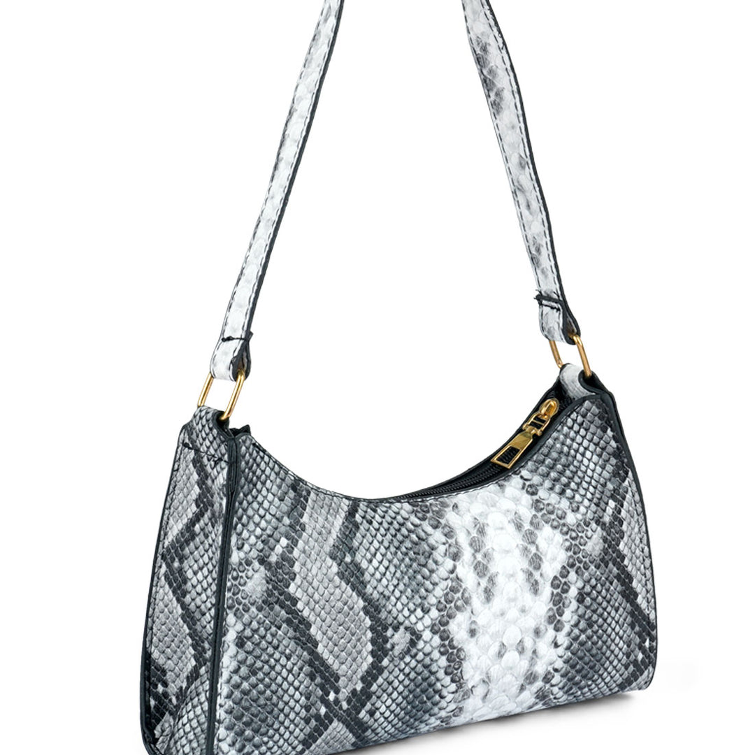 mini snake print baguette bag#color_grey