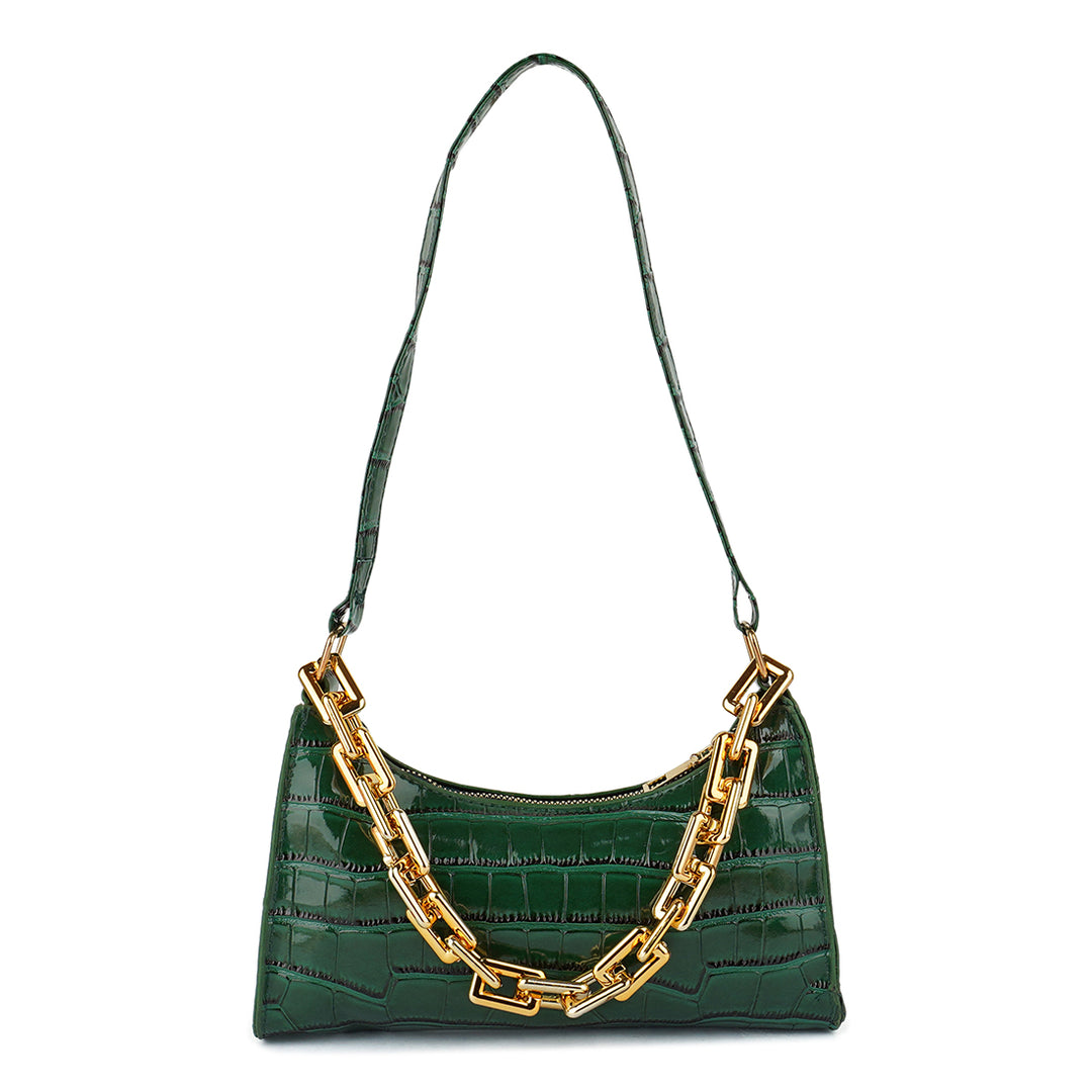 croc pattern baguette bag#color_green