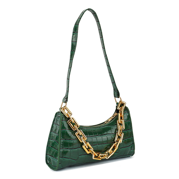 croc pattern baguette bag#color_green