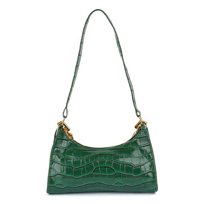 croc pattern baguette bag#color_green