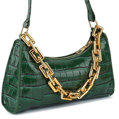 croc pattern baguette bag#color_green