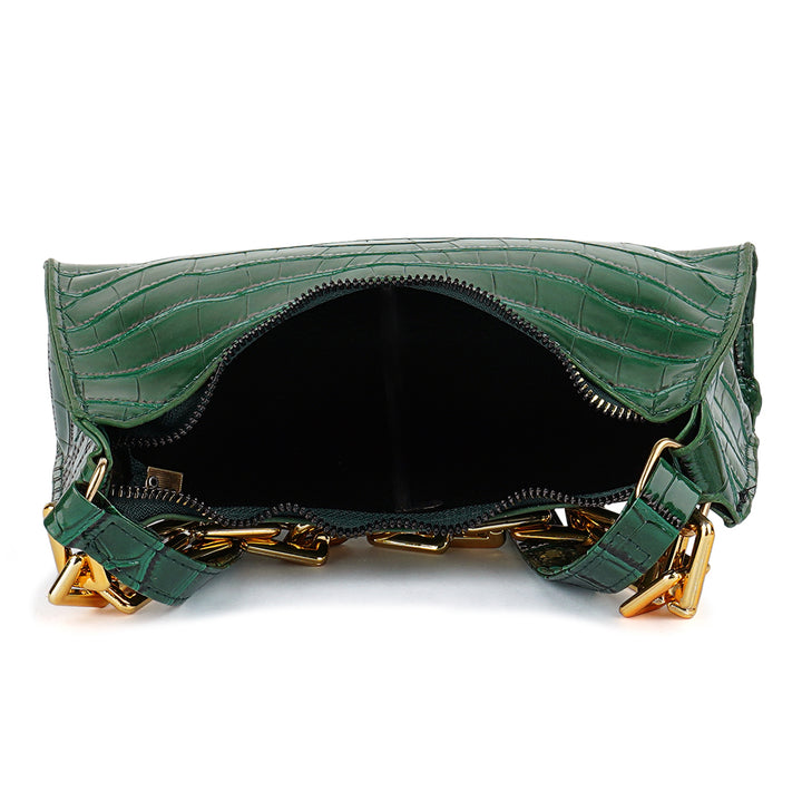 croc pattern baguette bag#color_green