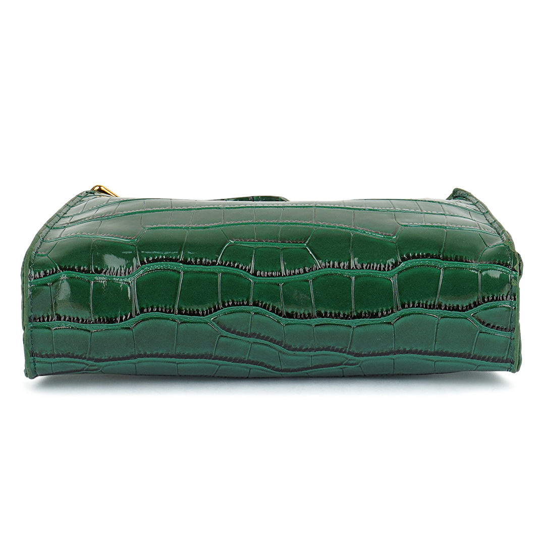 croc pattern baguette bag#color_green