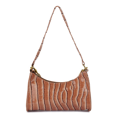 croc pattern baguette bag#color_brown