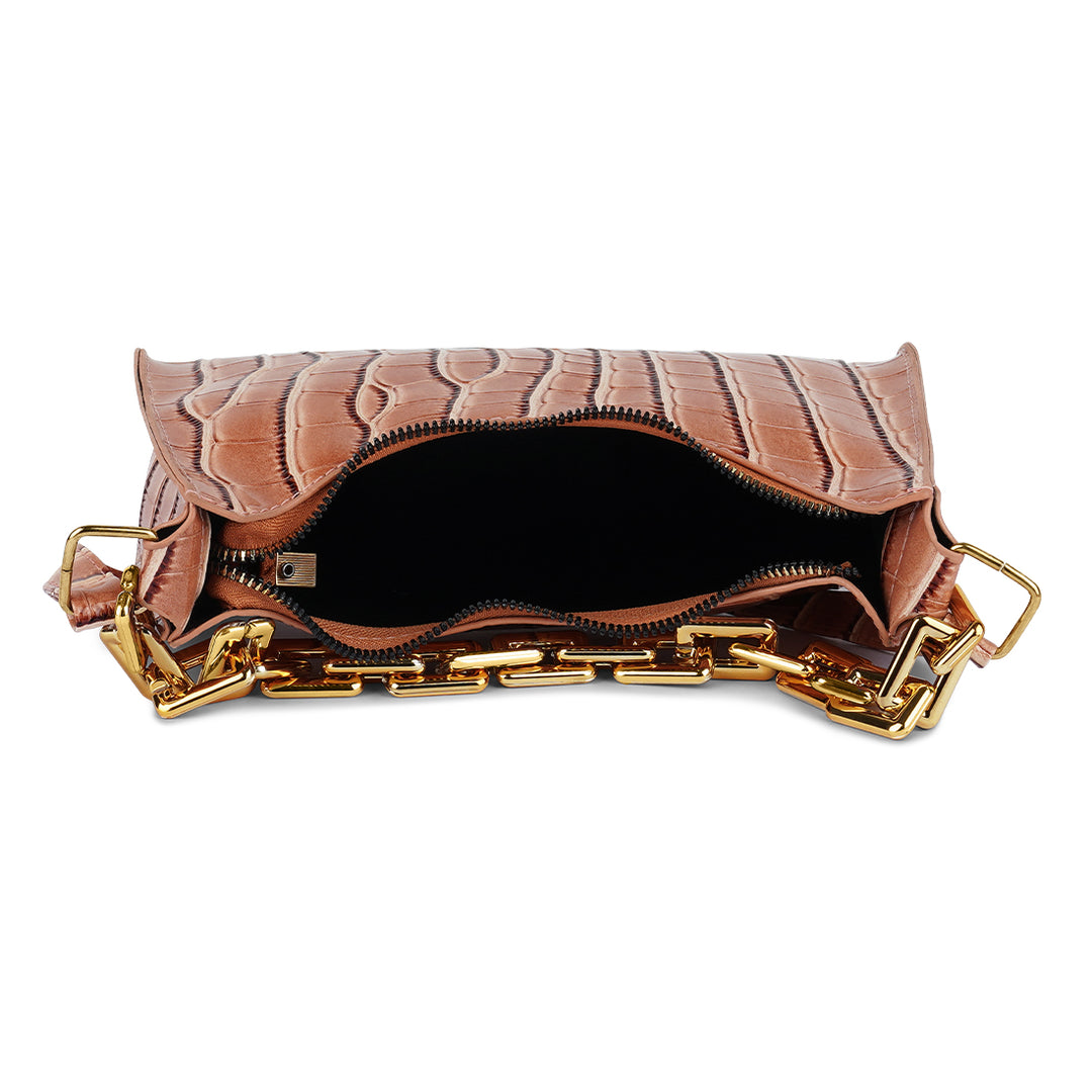 croc pattern baguette bag#color_brown