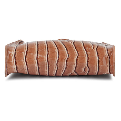 croc pattern baguette bag#color_brown