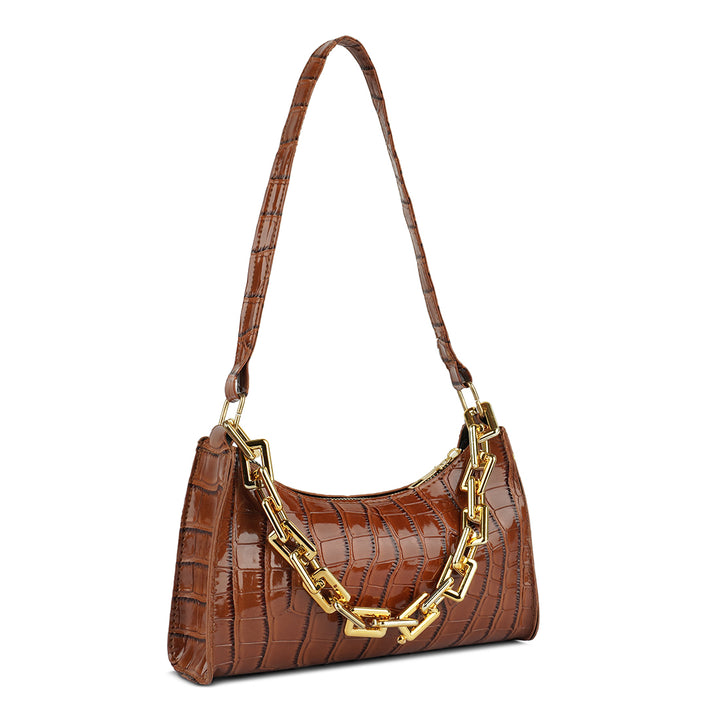 croc pattern baguette bag#color_tan