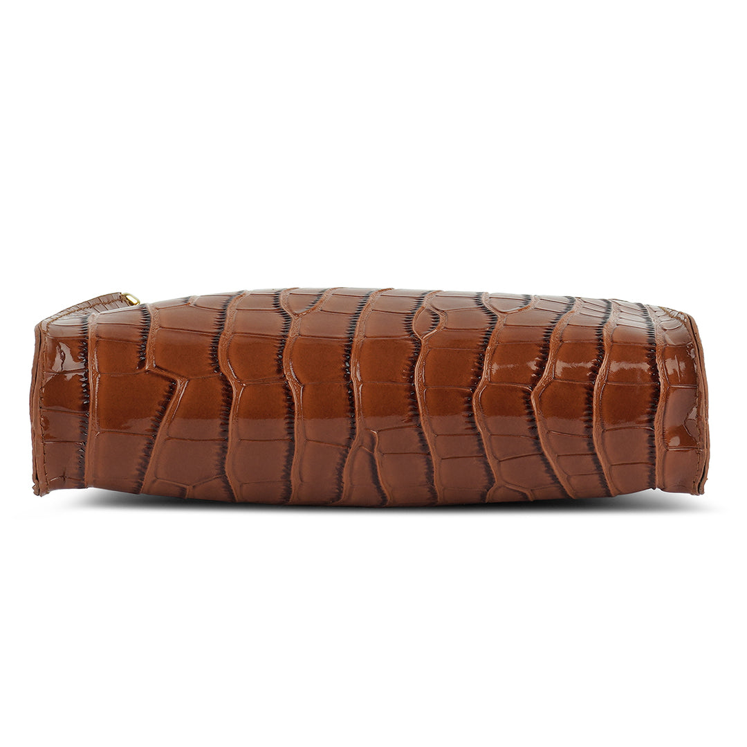 croc pattern baguette bag#color_tan