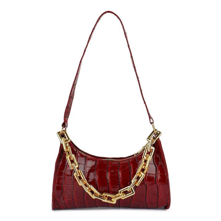 croc pattern baguette bag#color_red