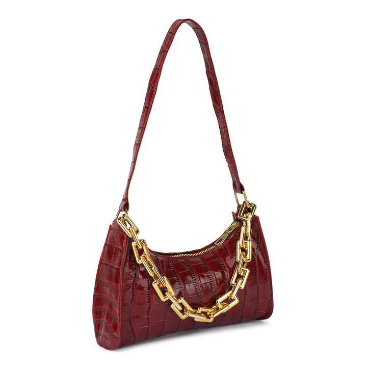 croc pattern baguette bag#color_red