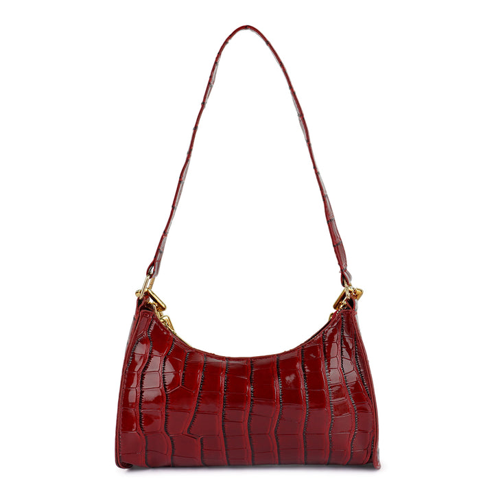 croc pattern baguette bag#color_red