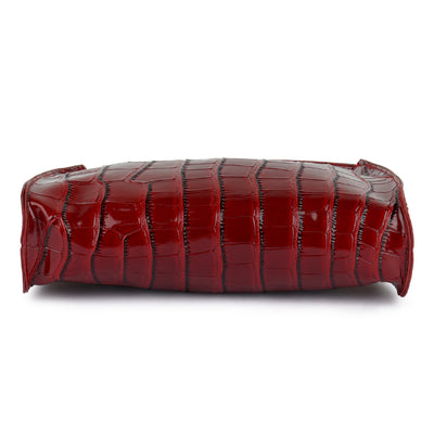croc pattern baguette bag#color_red