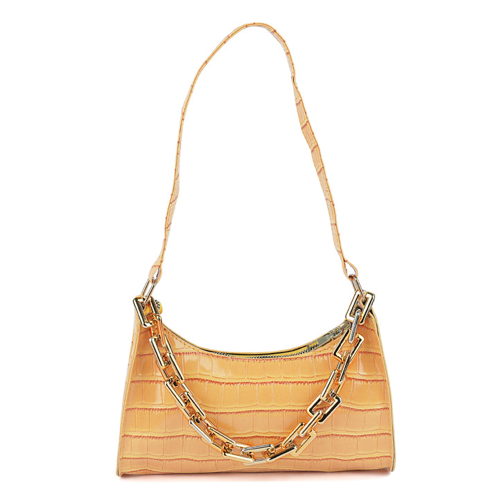 croc pattern baguette bag#color_yellow