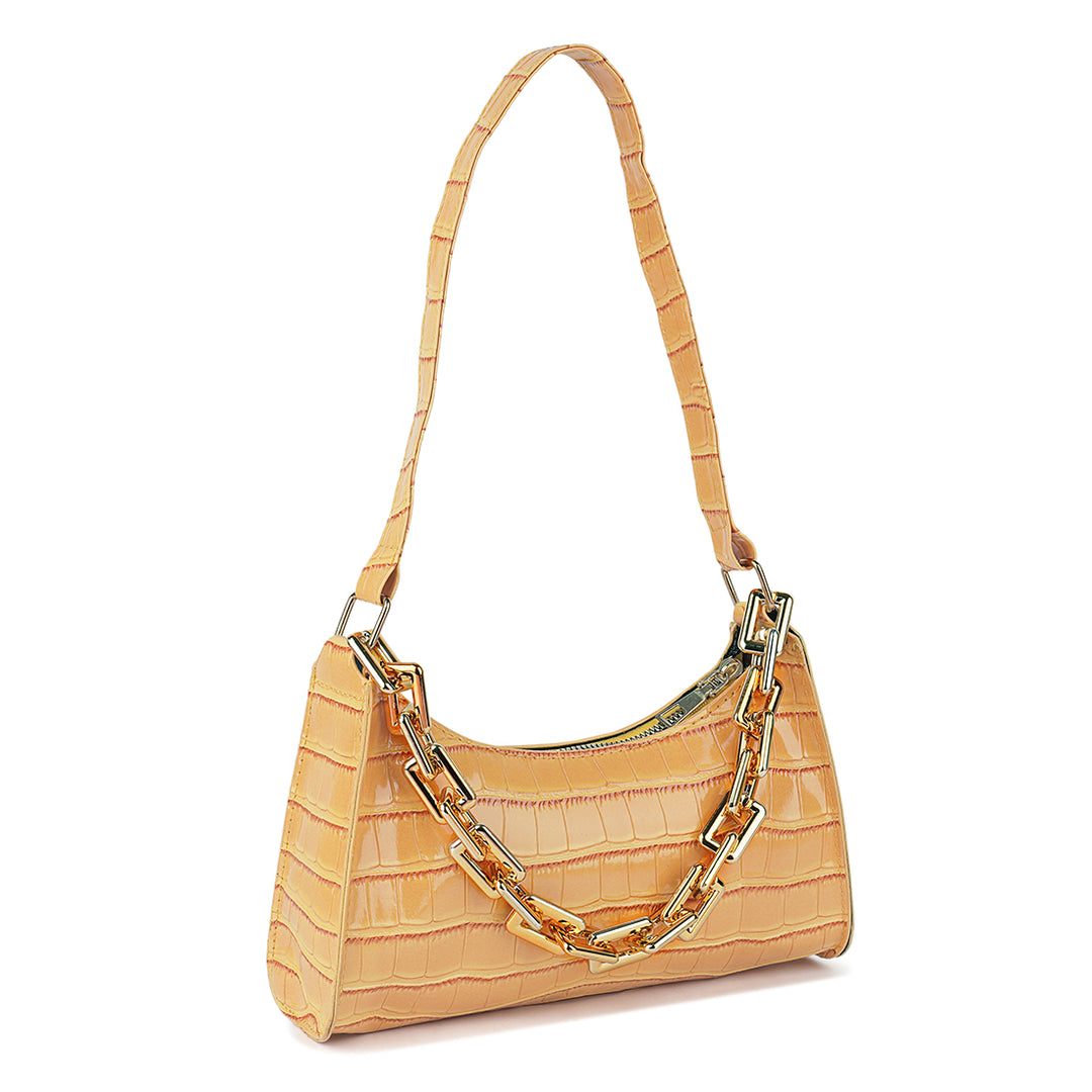 croc pattern baguette bag#color_yellow