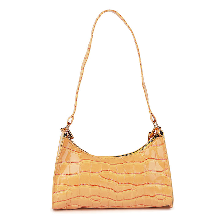 croc pattern baguette bag#color_yellow