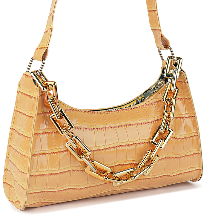 croc pattern baguette bag#color_yellow