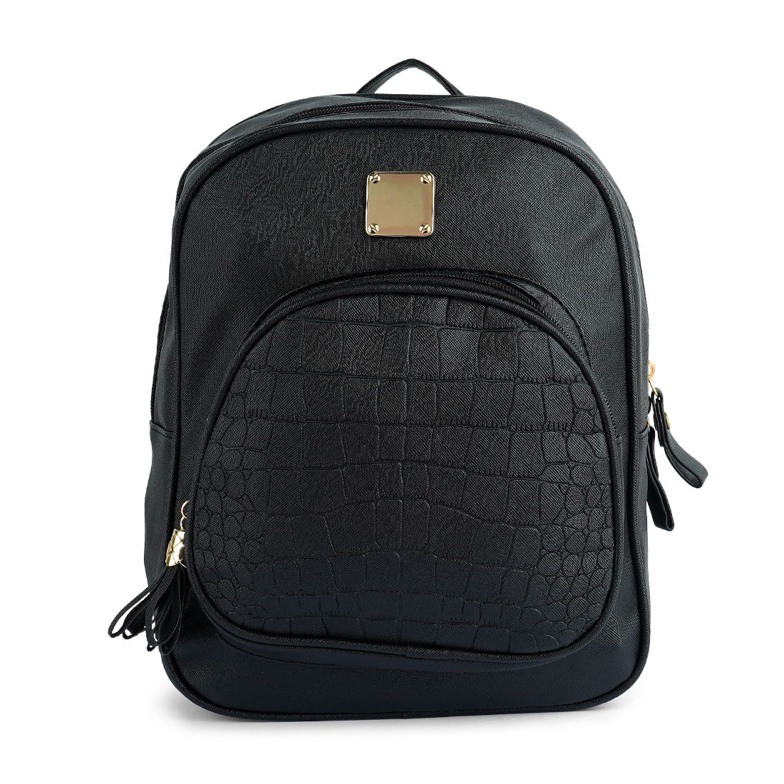 croc patterened mini backpack#color_black