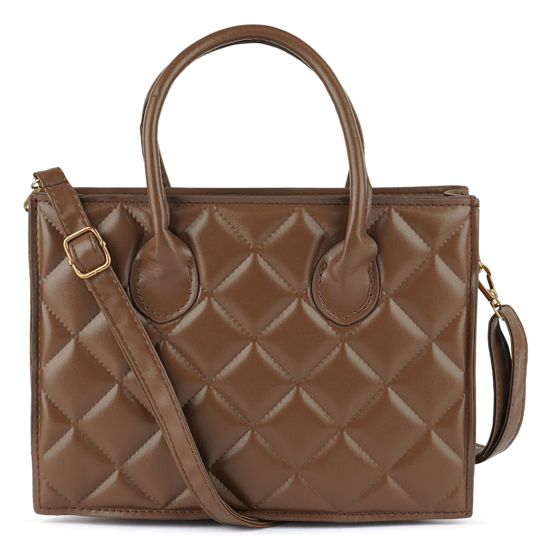 quilted structure hand bag#color_brown