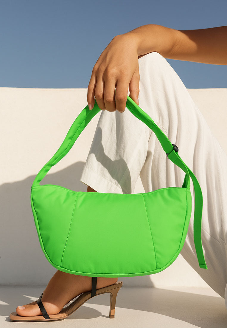 nylon hobo bag with adjustable straps#color_shiny-green