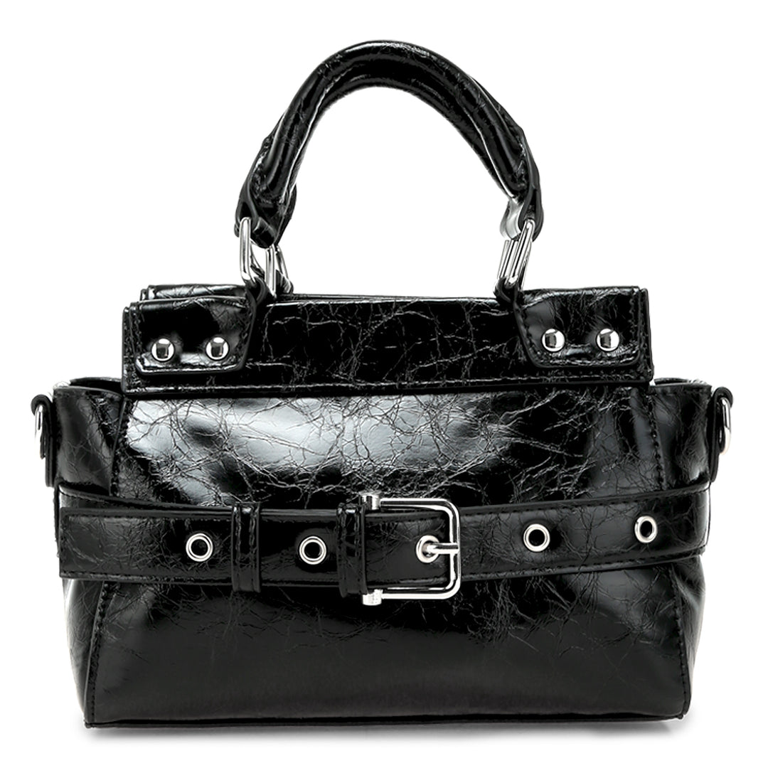 buckle detail satchel bag#color_black