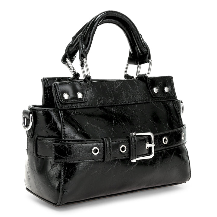 buckle detail satchel bag#color_black