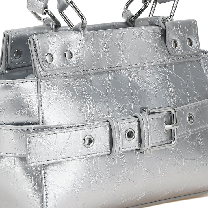 buckle detail satchel bag#color_silver