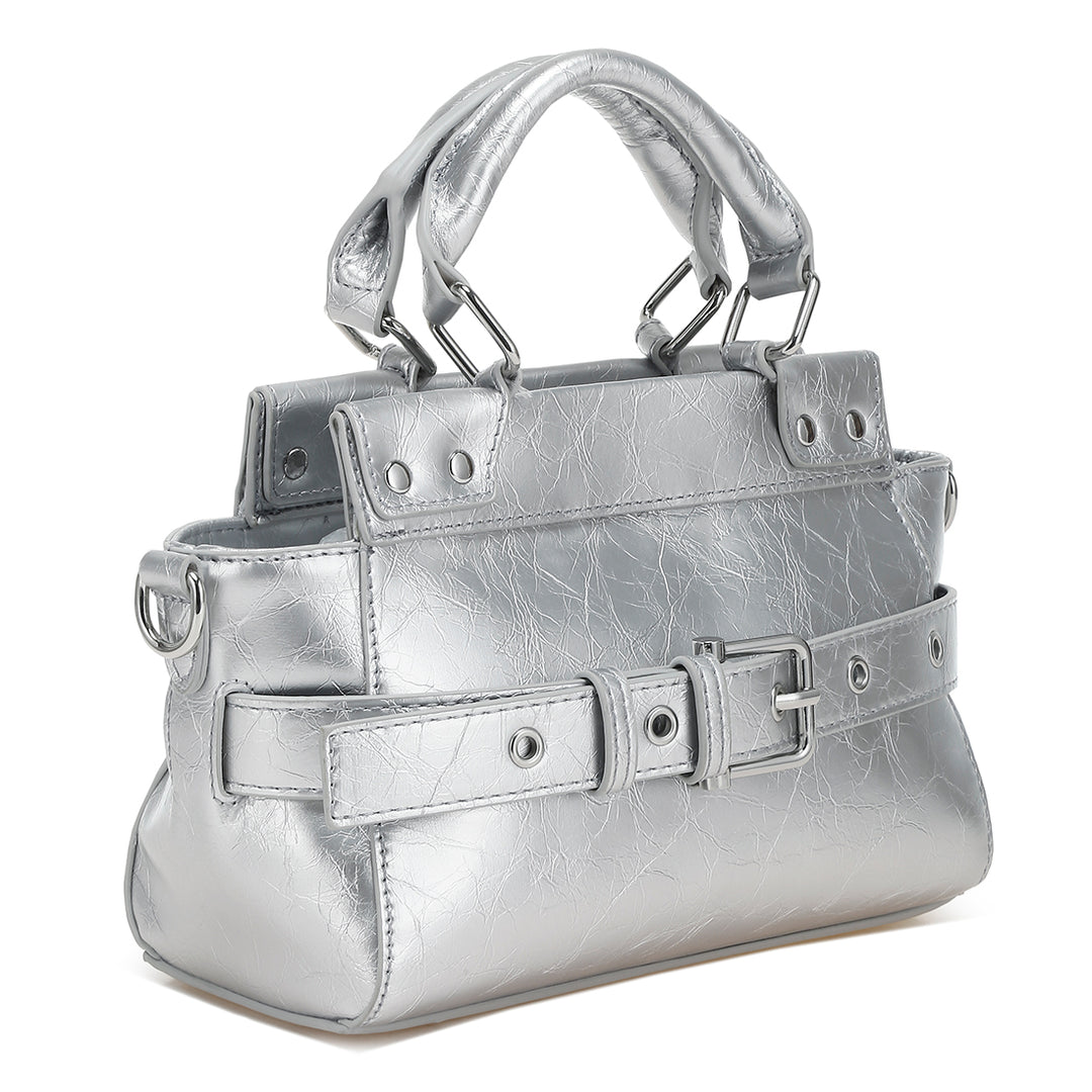 buckle detail satchel bag#color_silver