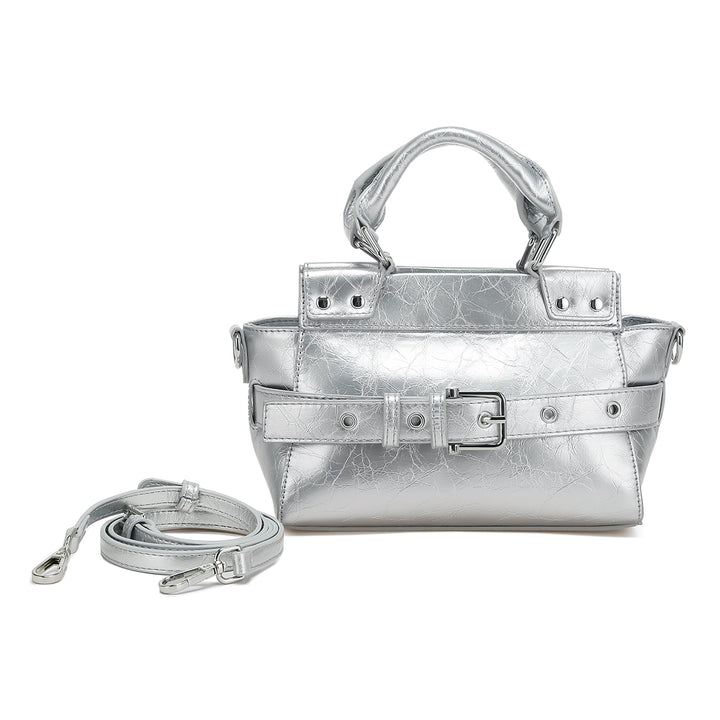 buckle detail satchel bag#color_silver