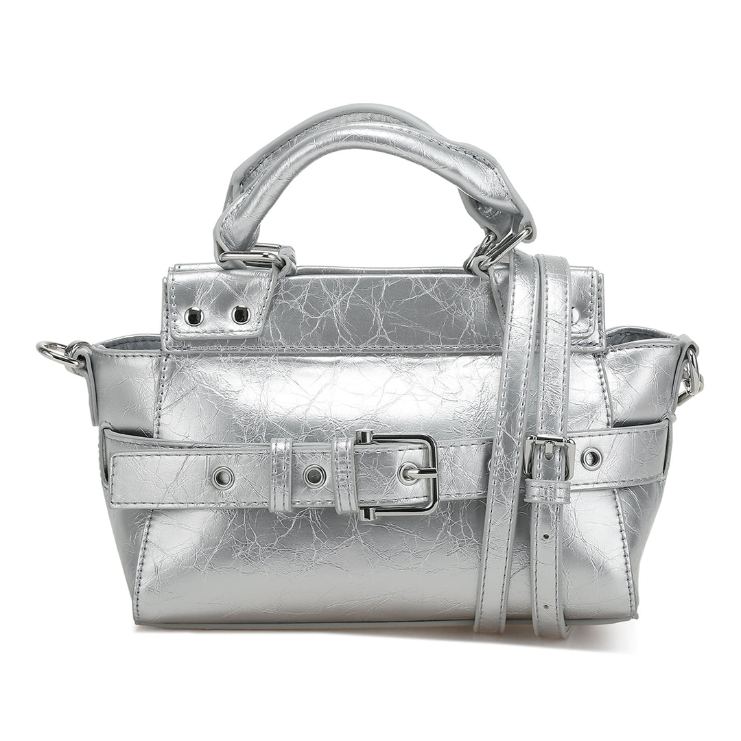 buckle detail satchel bag#color_silver