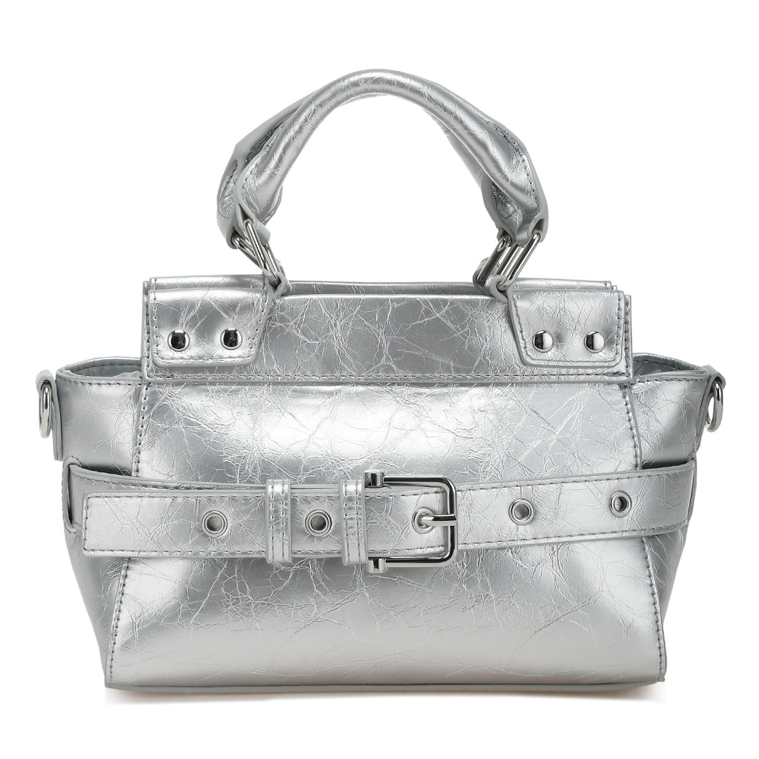 buckle detail satchel bag#color_silver