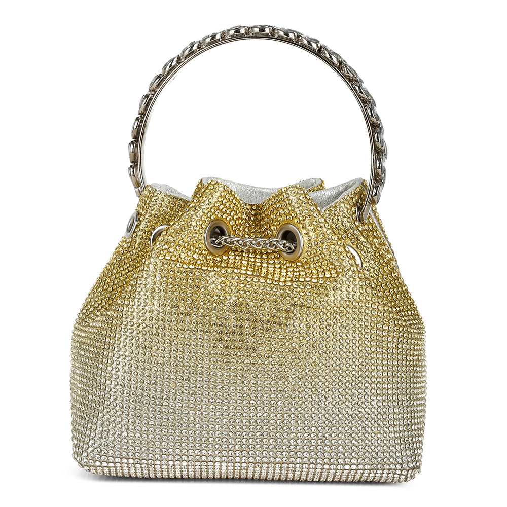 round handle rhinestone bucket bag#color_green