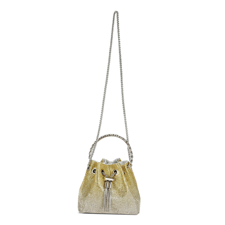 round handle rhinestone bucket bag#color_green