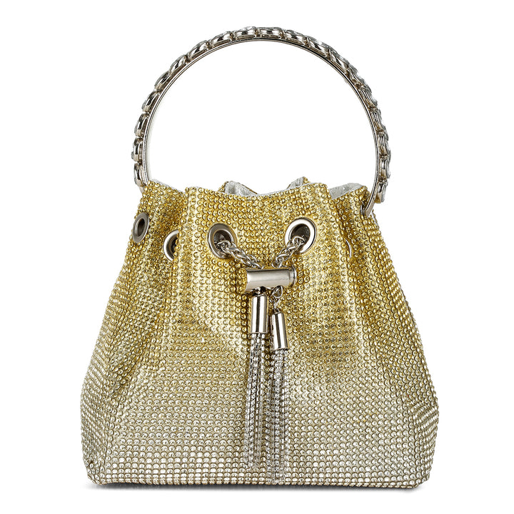 round handle rhinestone bucket bag#color_green