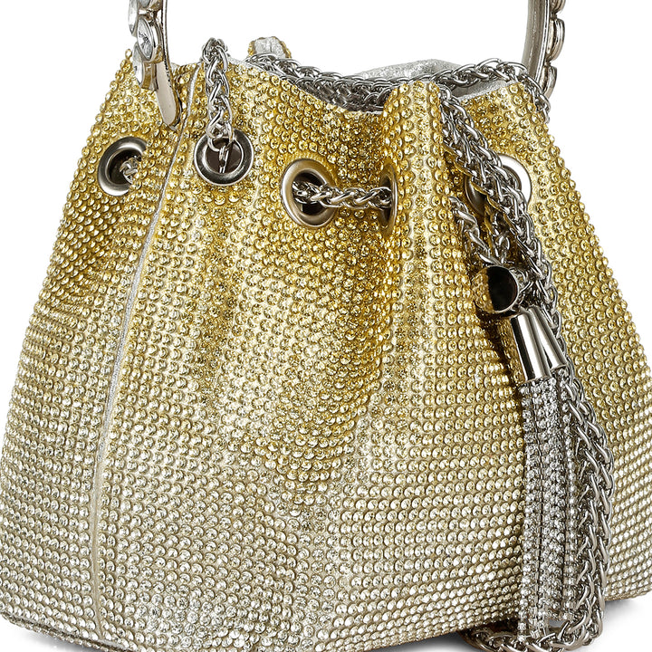 round handle rhinestone bucket bag#color_green